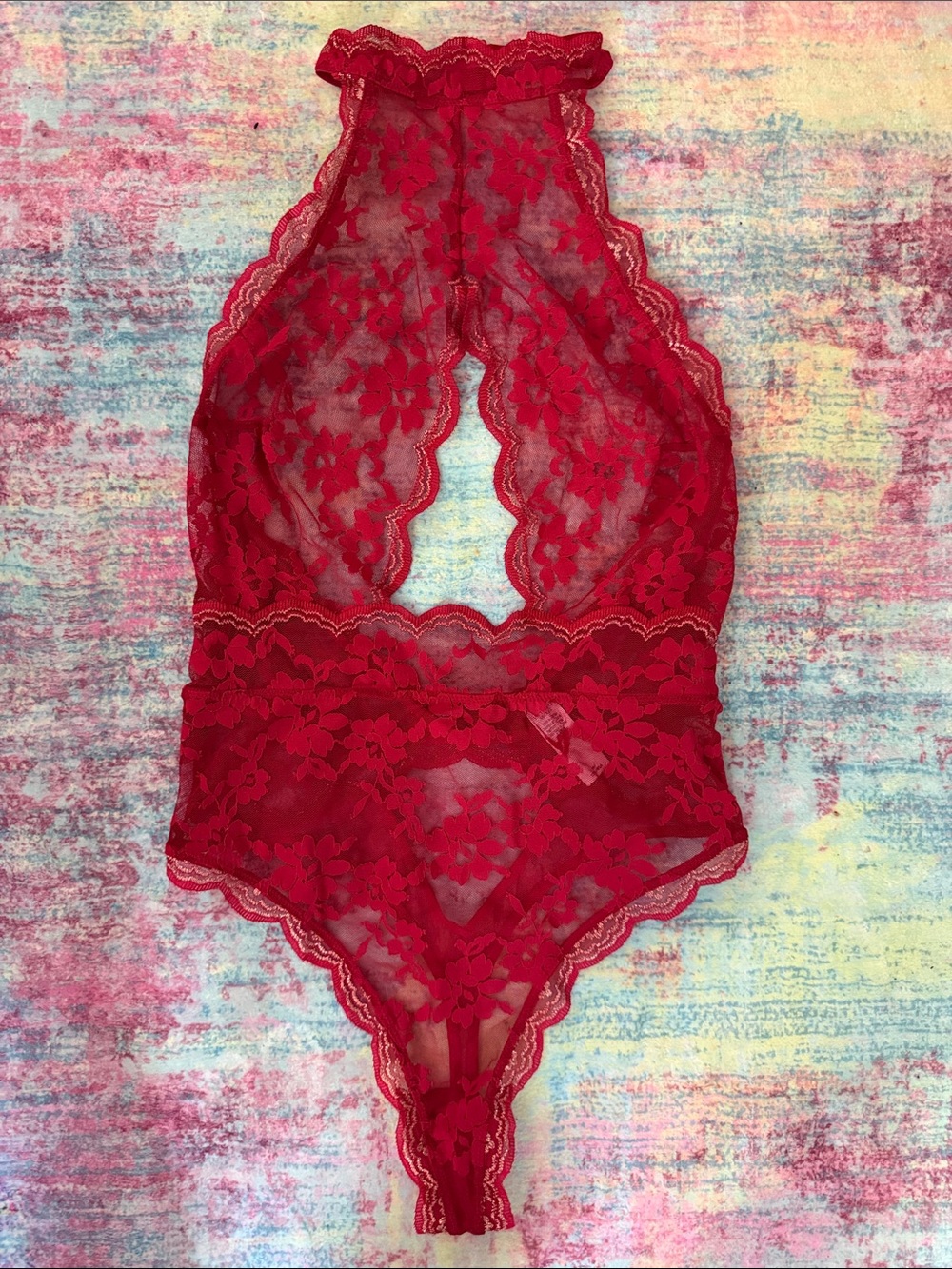 Victoria's Secret Red Lace Halter Teddy Bodysuit